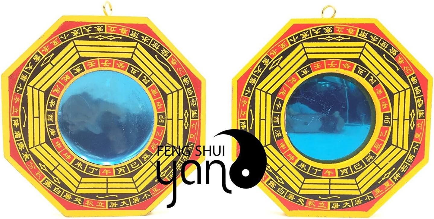 FengShuiYan 8 Inch Bagua Mirror Set of 2 for Protection; One Concave Mirror for protection against passive negative energy & One Convex Mirror for protection against active harmful energy
