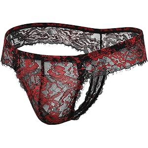 SEAUR Mens Sexy Lace Thongs Low Rise G-String Pouch Underwear Mesh Breathable Panties Sheer Stretchy Briefs