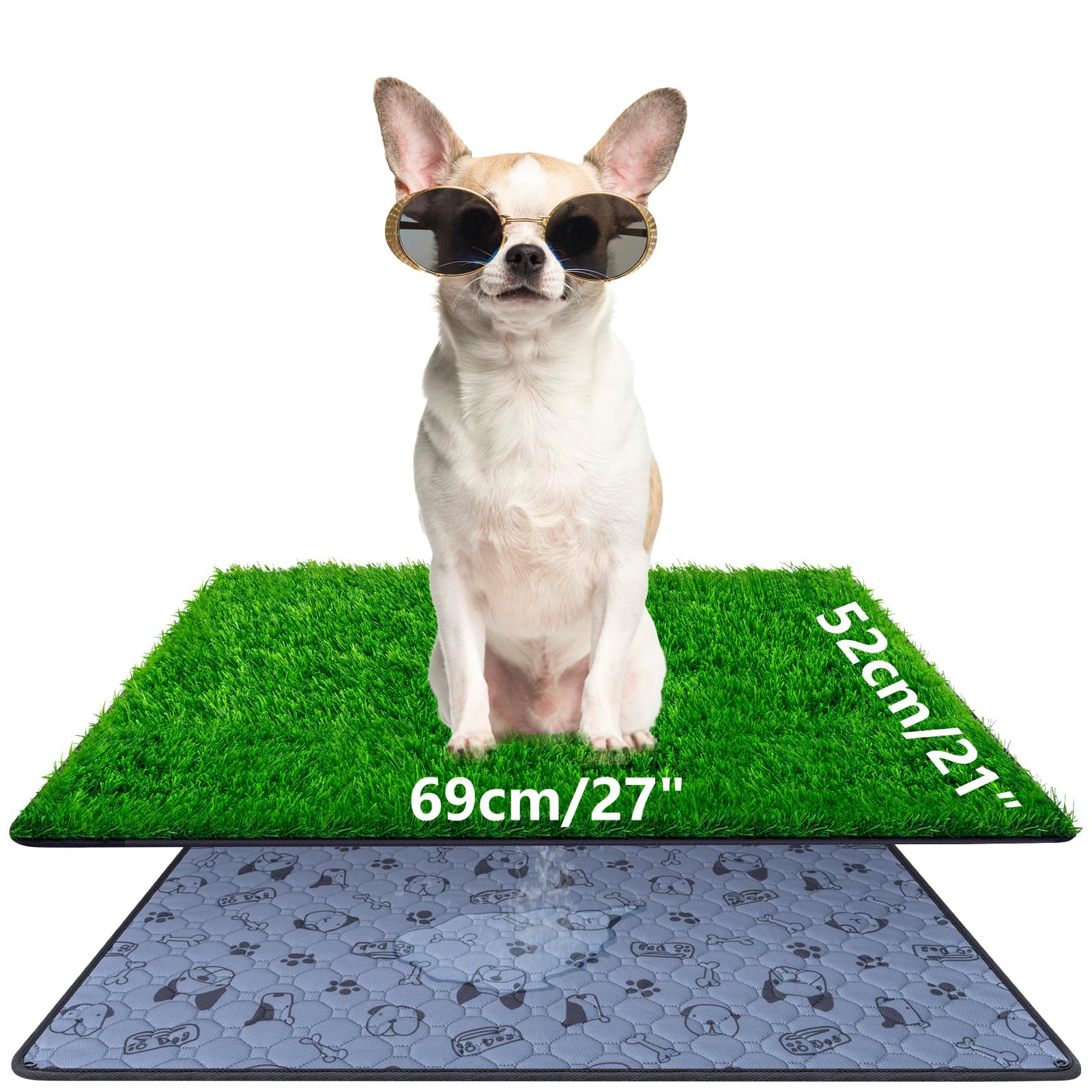 Fake Grass Urinal Pads for Dogs, 27 x 21 Inch Indoor Dog Artificial Grass Litter Box, Lawn Dog Urinal Pads, Washable, Reusable, Lawn Replaceable, Outdoor Patio Puppy Training Potty