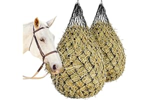 MJFSGYO 2 pcs 40" Hay Net for Horses, Made from Durable Nylon Rop, Regulate Intake of Hay hence Improve Digestion,for Horses Goat Sheep Hanging Slow Feed Hay Bag (Black)