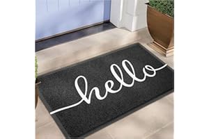 EARTHALL Door Mat Outside Inside Hello Doormat, 30"x17.5", Durable Floor Mat Non Slip Mat Ultra Absorb Mud Easy Clean Front Doormat for Garage, Entryway, Patio, High Traffic Areas, Black