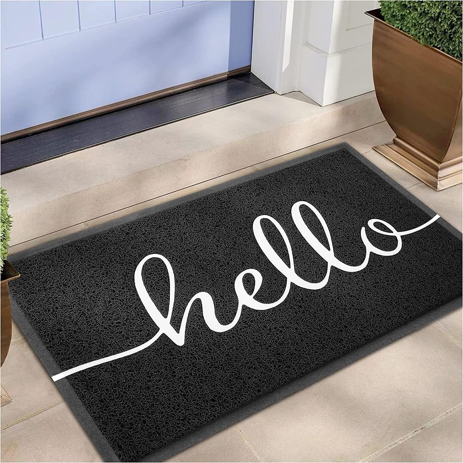 Photo 1 of EARTHALL Door Mat Outside Inside Hello Doormat, 30"x17.5", Durable Floor Mat Non Slip Mat Ultra Absorb Mud Easy Clean Front Doormat for Garage, Entryway, Patio, High Traffic Areas, Black