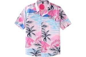 siliteelon Boys Hawaiian Shirts Short Sleeve Cotton Summer Beach Button Down Casual Aloha Luau Shirts for Kids