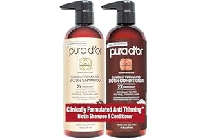PURA D'OR Clinically Formulated Biotin Shampoo & Conditioner For Hair Thinning - 2X Concentrated Proprietary Herbal Blend Thickening Products For Women & Men, Sulfate Free, 16oz x2