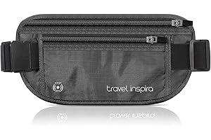 travel inspira Travel Money Belt with Slim Anti-Theft RFID Blocking Passport Holder for Travel Concealed under Clothes for Ultimate Protection of Credit Cards, Cash, Passport & Documents, Black