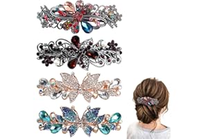 COAUXOG 4Pcs Sparkling Rhinestone Hair Barrettes,Flower Pearl Crystal Hair Clip Butterfly Rhinestone Spring Hair Barrette Clip Alloy Press Button Ponytail Braid Plate Hair Barrettes For Women Accessories