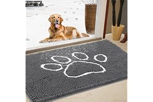 IM HOME Dog Door Mat for Muddy Paws, Pet Rug Chenille Absorbent Outdoor Doormat 36"x 24", Non Slip Heavy Indoor Doormat Soft Front Inside Doormat for Entryway, Mud Paws, Patio,Dog Paw Grey