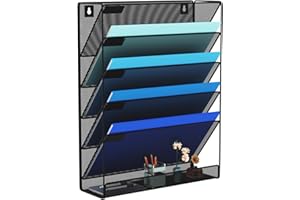 GDINDINFAN Wall File Organizer Holder Mesh Hanging Paper Document Holder,Vertical 6 Pocket Tier for Office Home, Black