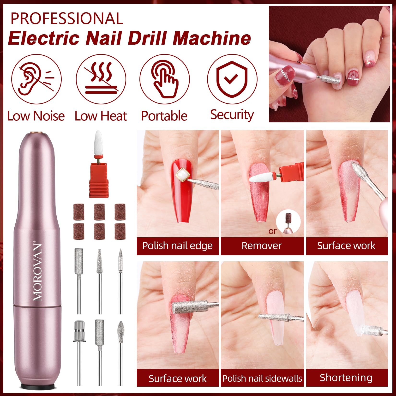 Morovan Dip Powder Nail Kit: Starter Kit 54pcs Nails Dipping Powder Set 18 Colors with Electric Nail Drill - Image 4