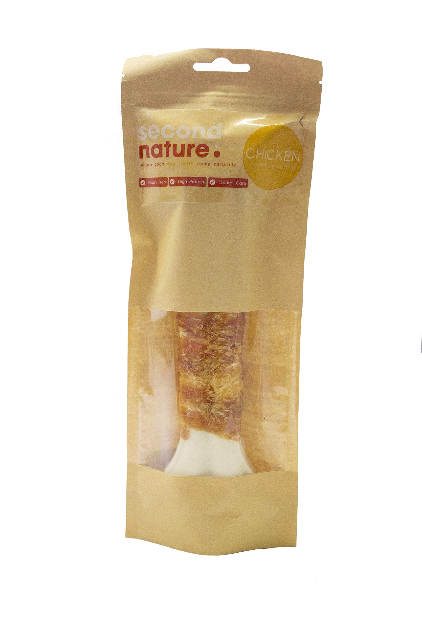 Second Nature Premium, , Dog Treats 8.5" Whitehide Pressed Bone Wrapped in Chicken 6x1pk