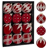 Nervure 12PCS Burgundy Velvet Christmas Ornaments - Red Christmas Balls - 80mm Glitter Tree Decoration, Gift Box