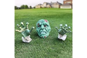 Heyzeibo Halloween Decorations - Halloween Realistic Zombie Face and Arms Lawn Stakes - Green Skeleton Bone Head and Hands Garden Yard Stakes for Haunted House Graveyard, Cemetery, Coffin Party