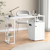 Giluta Manicure Table Nail Desk for Nail Tech with Wrist Rest, Professional Nail Table with Drawers &amp; Cabinet, Nail Station Storage Table with 2 Open Shelves for Beauty Salon, Spa &amp; Home Workstation