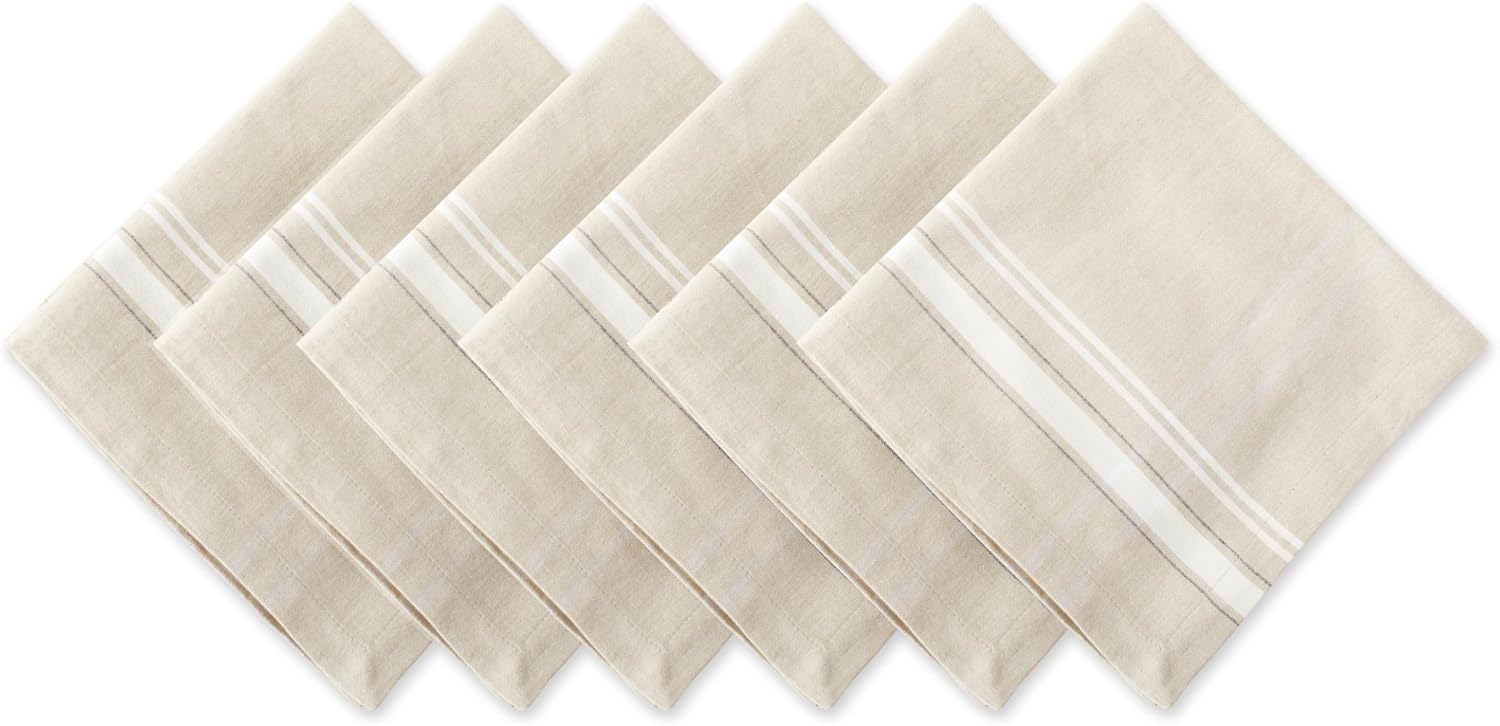 DII 100% Cotton Everyday French Stripe Tabletop Collection, Napkin Set, Taupe/White 6 Count: Home & Kitchen