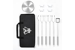 YEFU Portable Fire Pit Accessories: 304 Stainless Steel 4 Smores Sticks + 4 Stick Rests + Poker + Pellet Adapter + Lid + Case, Accessories for Solo Stove Mesa XL Tabletop Fire Pit Outdoor