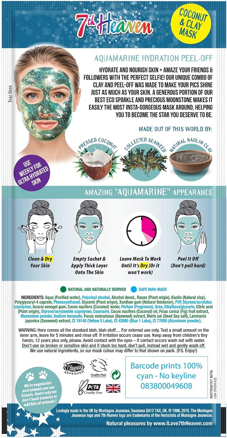 7th Heaven Stardust Heavenly Aquamarine Peel-Off Coconut Clay Face Mask to Remove Blackheads - Image 3