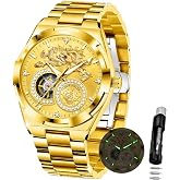 Vetra Men's Automatic Watch Luxury Diamond Skeleton Tourbillon Dial Self-Winding Mechanical Multifunctional Stainless Steel Waterproof Business Dress Wristwatch