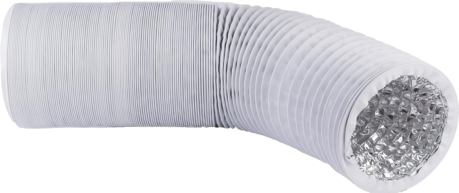 Tuyau D’évacuation D’air Flexible - 100 Mm, 5 M, Blanc - Pour Climatisation, Sèche-linge, Hotte - Avec 2 Colliers En Acier