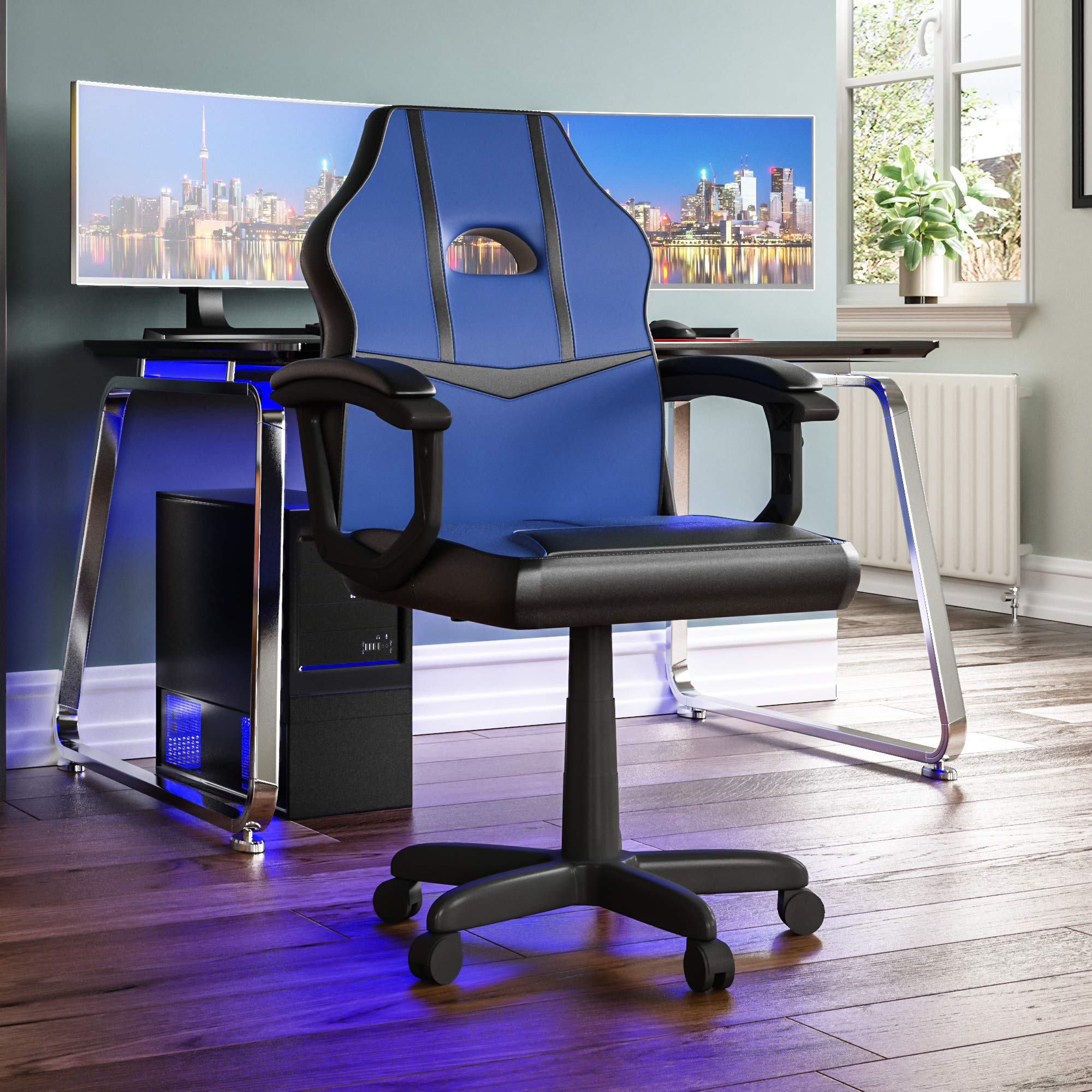Vida Designs Racing Comet Gaming Computer Chair, Blue & Black, Office Executive Adjustable Swivel Recliner Pu Faux-Leather (UKFR Certified)