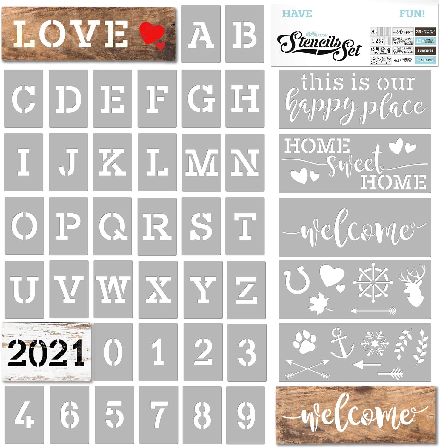 KIBAGA Reusable Letter Stencils for Painting on Wood and More - Easy Paint Welcome Sign Stencil Letters Set for Front Door or Porch Decor - Perfect Spring, Summer Or Christmas Decor for Your Home : Kitchen & Dining