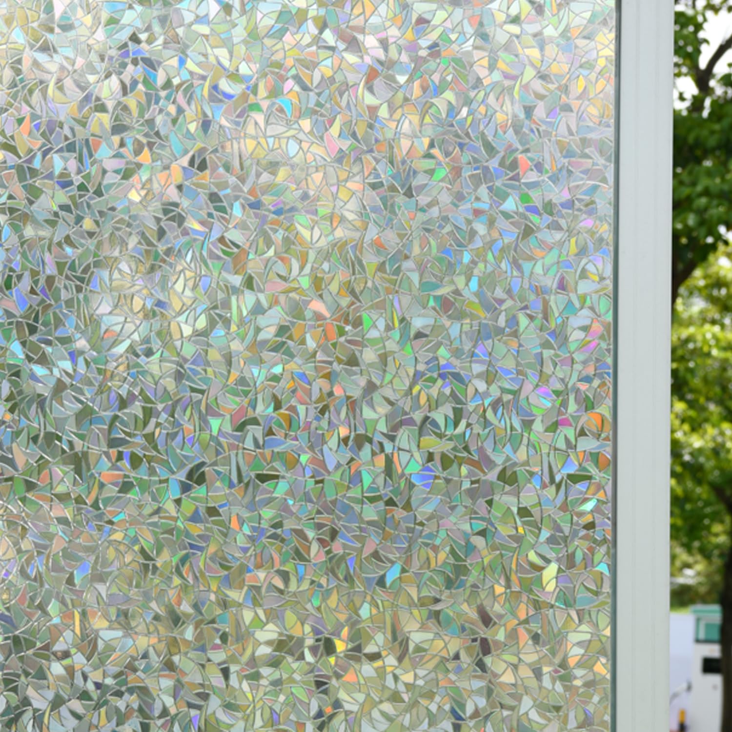 WAENLIR Rainbow Window Film Privacy Film - 3D Stained Glass, Decorative Window Stickers for Privacy, Static Cling Window Vinyl