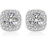 LANCHARMED Moissanite Earrings Stud for Women, 925 Sterling Silver 0.5-2 Carat Lab Created Diamond Earring 5mm- 6.5mm Real Moissanite Studs Square Earring for Men Jewelry Gifts for Women