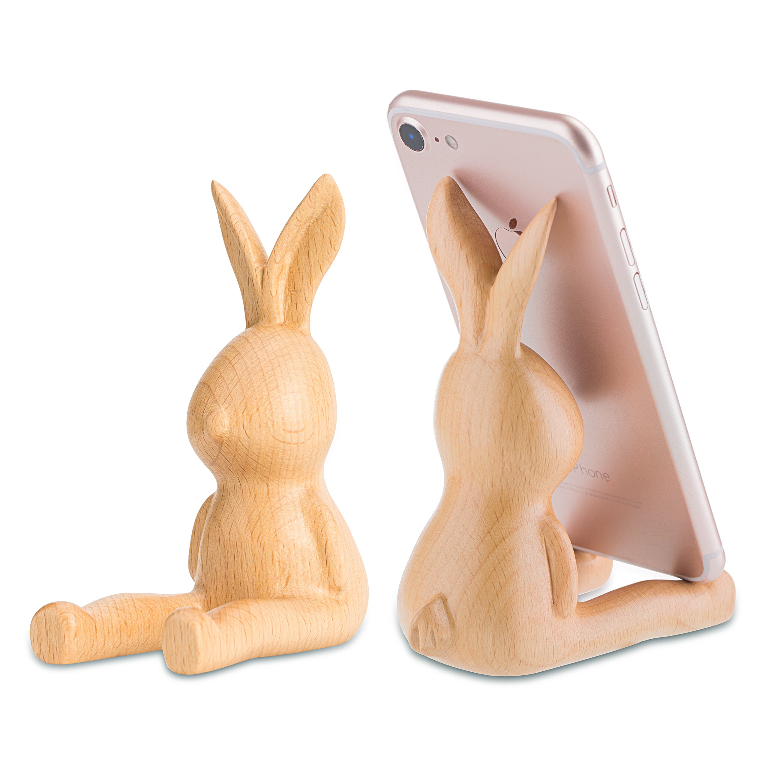 AhfuLife Phone Stand, Wooden Rabbit Bunny Phone Holder/Stand, Desk Decoration Multi-Functional Supplies Organizer, Gift for Valentine's Day, Easter Day, Mothering Sunday