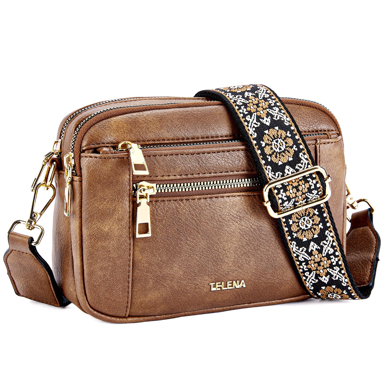 Photo 1 of Telena Crossbody Purse for Women Small Crossbody Bags Trendy Vegan Leather with Adjustable Shoulder Strap Brown