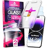 Defenslim for iPhone 14 Pro Screen Protector, EasyShield 2 Pack Glass | 9H tempered glass, HD clear, 6.1" display, case friendly, auto align install kit, fingerprint resistant