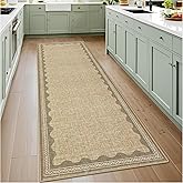 GarveeHome 2x6 Runner Rug for Hallway Washable Kitchen Rugs Non Slip Solid Tan Jute Digital Printing Modern Soft Low-Pile Scalloped Indoor Carpet for Entryway Laundry Room Floor Mats