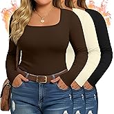 Evervibe 3 Pack Women's Plus Size Thermal Shirts Fleece Lined Long Sleeve Square Neck Slim Tops Underwear Base Layer Winter