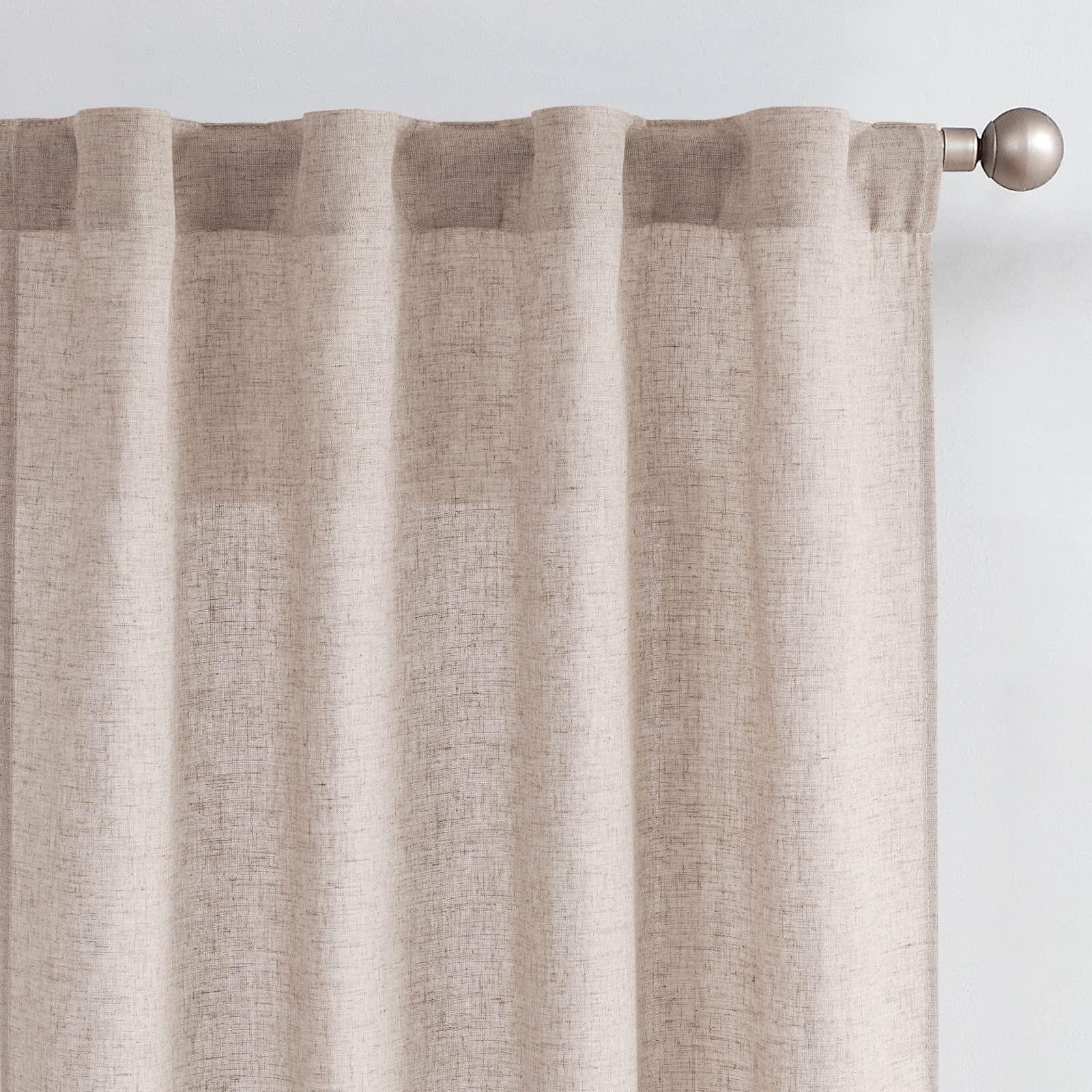 Photo 1 of jinchan Linen Blend Curtains 90 Inches Long for Living Room Farmhouse Rod Pocket Back Tab Light Filtering Window Drapes for Bedroom Curtains Taupe 2 Panels