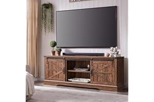 OKD Farmhouse TV Stand for 75 Inch TV, Rustic Entertainment Center w/Sliding Barn Door Wood Media Console Cabinet 66 Inch Long Television Stands for 70 Inch TVs, Reclaimed Barnwood Color