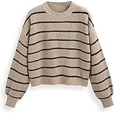 CIDER Women’s Cropped Striped Sweater Long Sleeve Crew Neck Trendy Pullover Tops