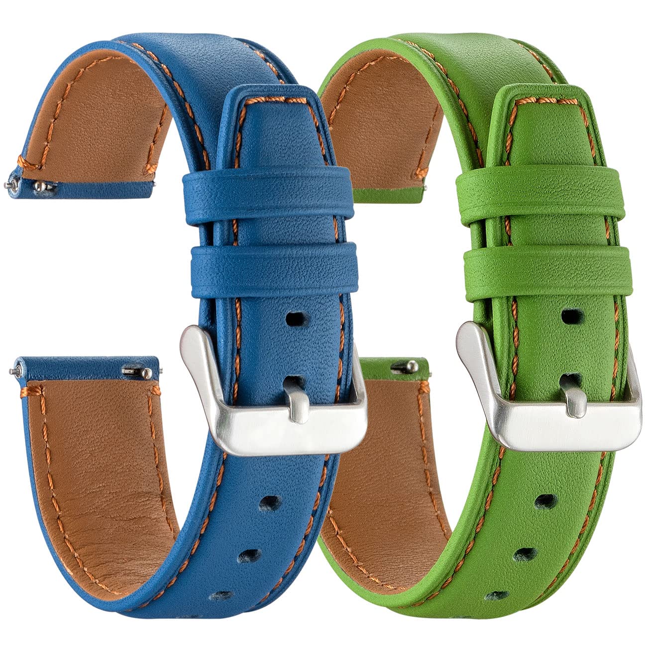 Compatible with Samsung Galaxy Watch 4 Classic 46mm 42mm Bands 2 Pack, for Galaxy Watch 4 40mm 44mm Band, for Galaxy Watch Active 2 40mm/active 2 44mm/active Leather Band (Blue+Olive Green)