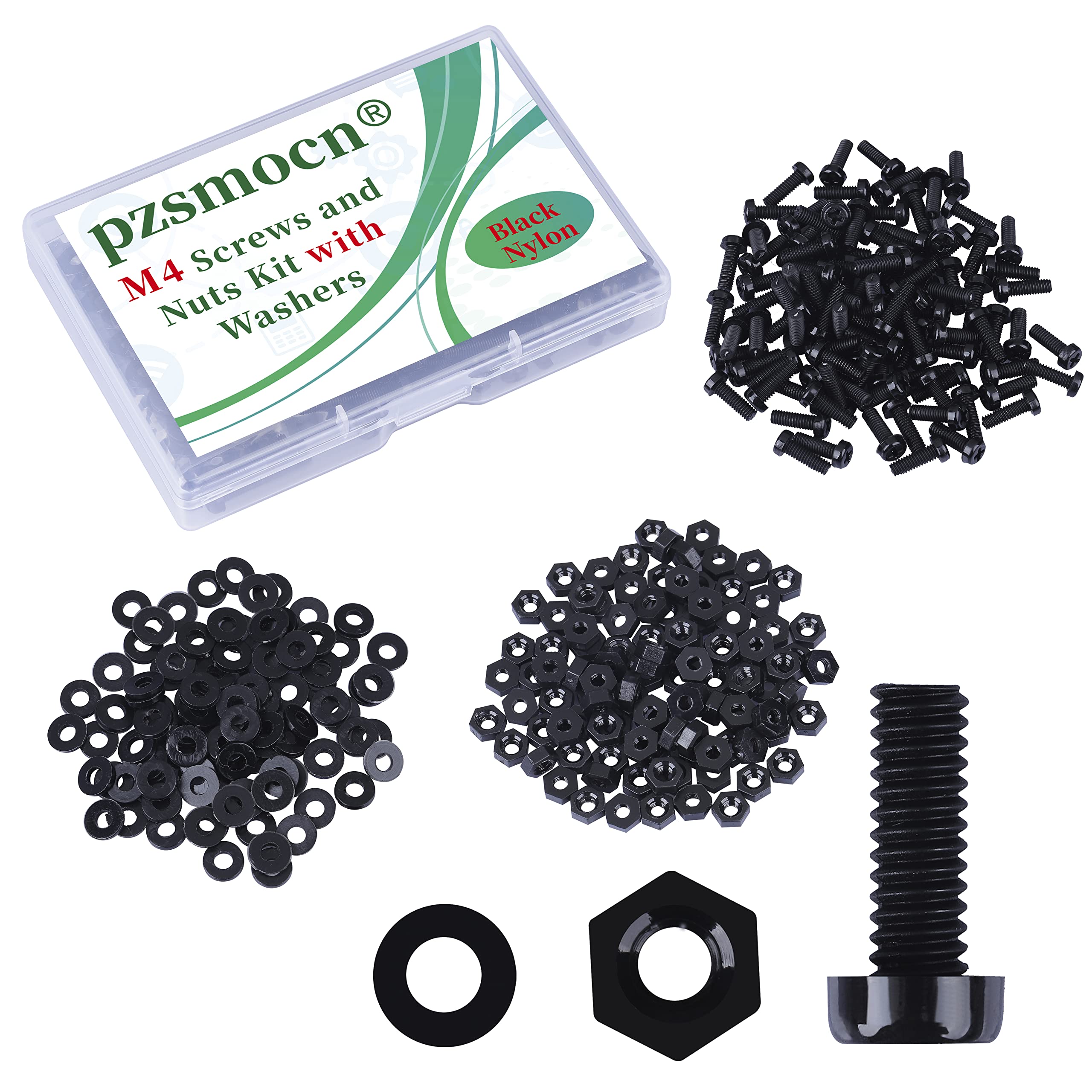 Pzsmocn 300 Pieces/100 Sets M4*12 mm Plastic Black