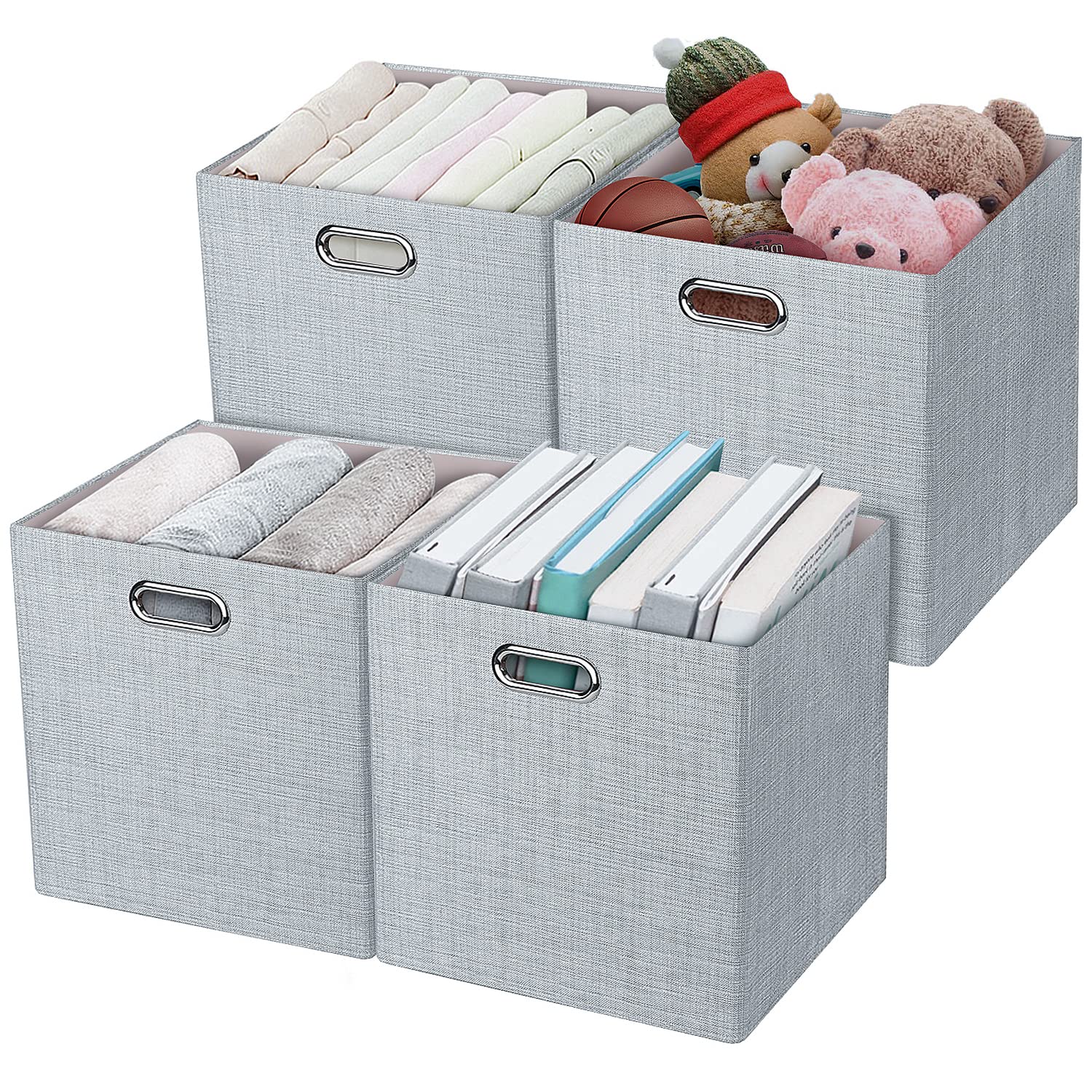 Posprica Storage Boxes, Foldable Organiser Cube Basket Bin, Thick and Heavy Duty (33×33×33cm/4pcs, Grey) — image 1