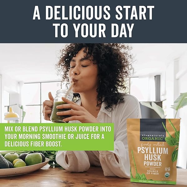 VIVA NATURALS ORGANIC PSYLLIUM HUSK POWDER, 24 OZ – FINELY GROUND, UNFLAVORED, VEGAN, KETO, PALEO, NON-GMO PLANT-BASED SUPERFOOD, GOOD SOURCE OF FIBER FOR GLUTEN-FREE BAKING, JUICES & SMOOTHIES