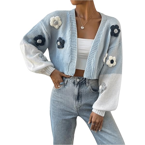 Womens Open Front Cardigan Long Sleeve Stereo Floral