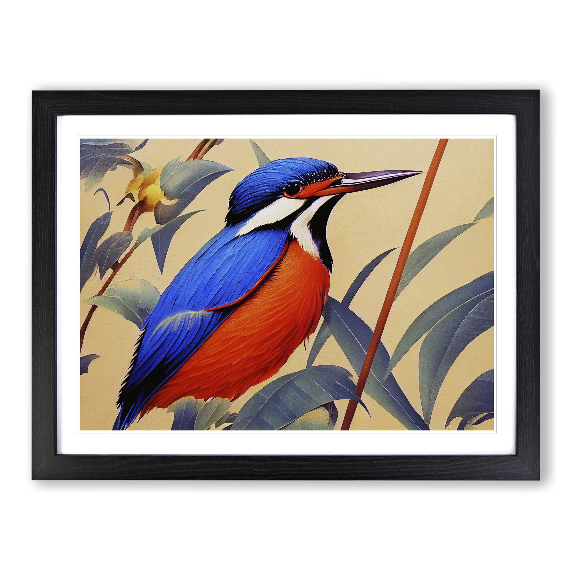 Vintage Art Kingfisher Bird Framed Print | A4 Black Framed Wall Art | Ready to Hang | Classic Nature Picture | Living Room Bedroom Lounge Office