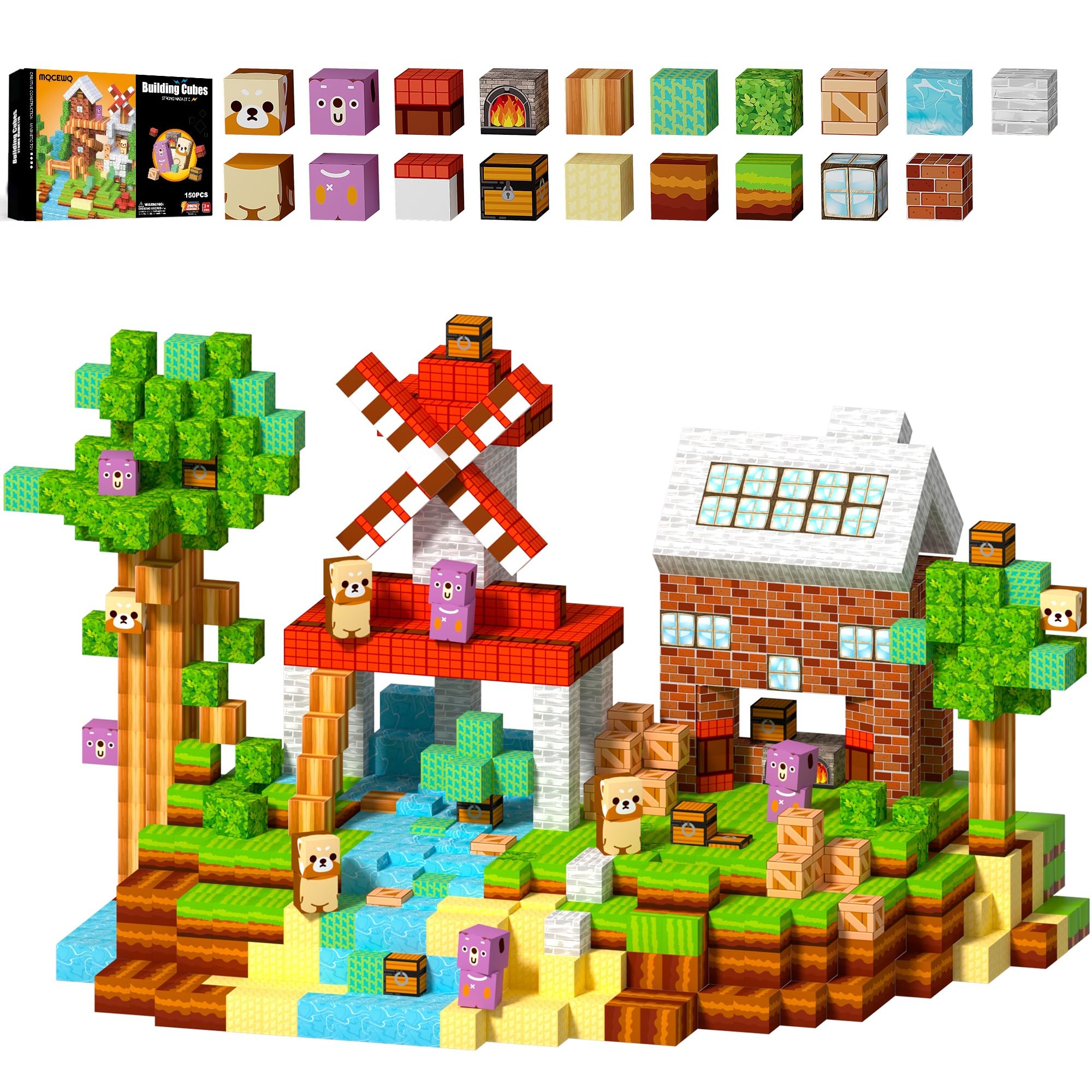 MQGEWQ 150 PCS Magnetic Building Blocks Toys-Magnet Cubes Green Forest Set Creative Stacking Titles for Kids STEM Montessori Learning Birthday Gifts for Toddler Age 3+ Years Old Boys and Girls