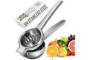 TempPro Lemon Lime Squeezer, 304 Stainless Steel Hand Press Citrus Juicer with Grooved Bowl & 8 Filter Holes, Heavy-Duty Hing