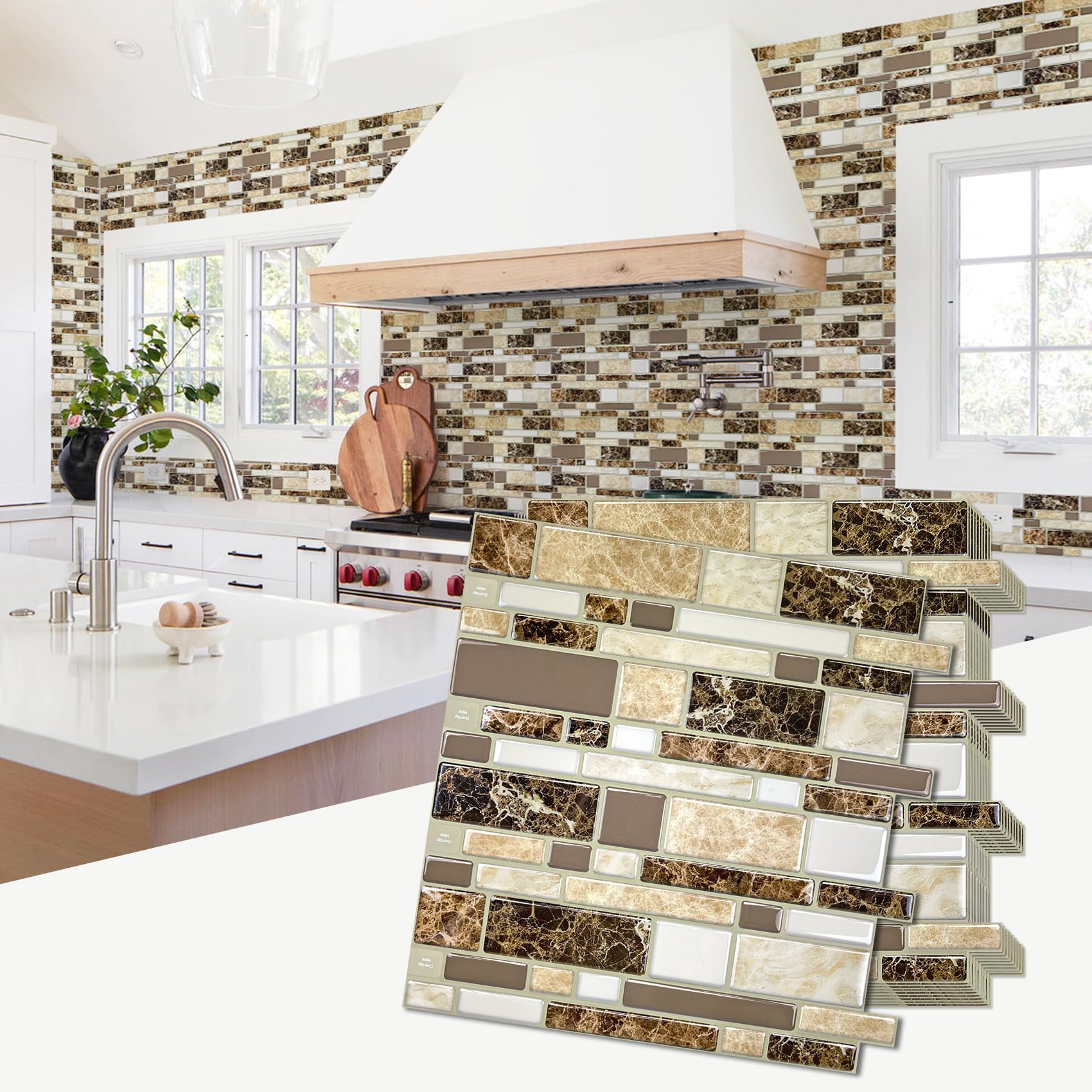 Photo 1 of STICKGOO Backsplash Peel and Stick Tile, 2021 Upgraded Version with Stronger Adhesive, Stick on Backsplash for Kitchen Bathroom Laundry(10 Sheets, Black&Brown)