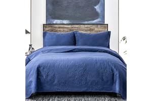 Jupitex Matelasse Coverlet Bedspread Quilt Queen Size, 90x96 Textured Lightweight Quilt, 3 Pcs Ultrasonic Embossed Bedding, Soft Breathable Bedspread, Blue Quilt Bedspread Coverlet for All Seasons