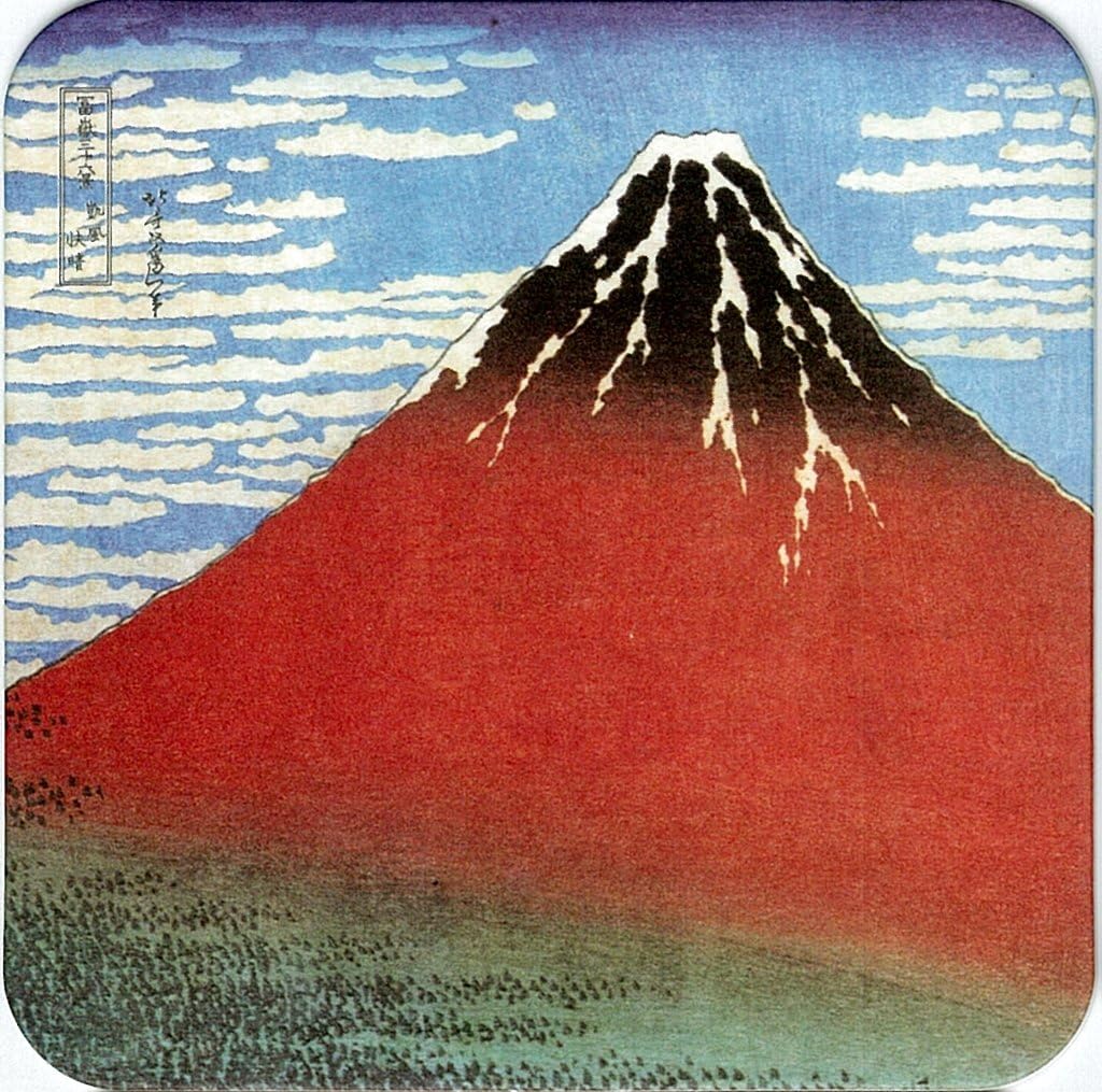 Japanese Ukiyo-e Drink Paper Coaster 100 Sheets 3.5inch Thickness 1mm (No3 Red Fuji(Fuji Mountain))
