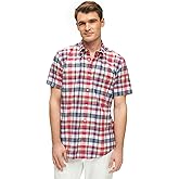 Brooks Brothers Men's Short Sleeve Button Down Cotton Madras Plaid Sport Shirt, Madras, Large White