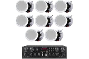 Home Theater Kit 4 Channel 1600 Watts Home Theater Receiver System w/ 8 Qty of 5.25” Ceiling Wall Mount 2-Way Mid Bass Woofer