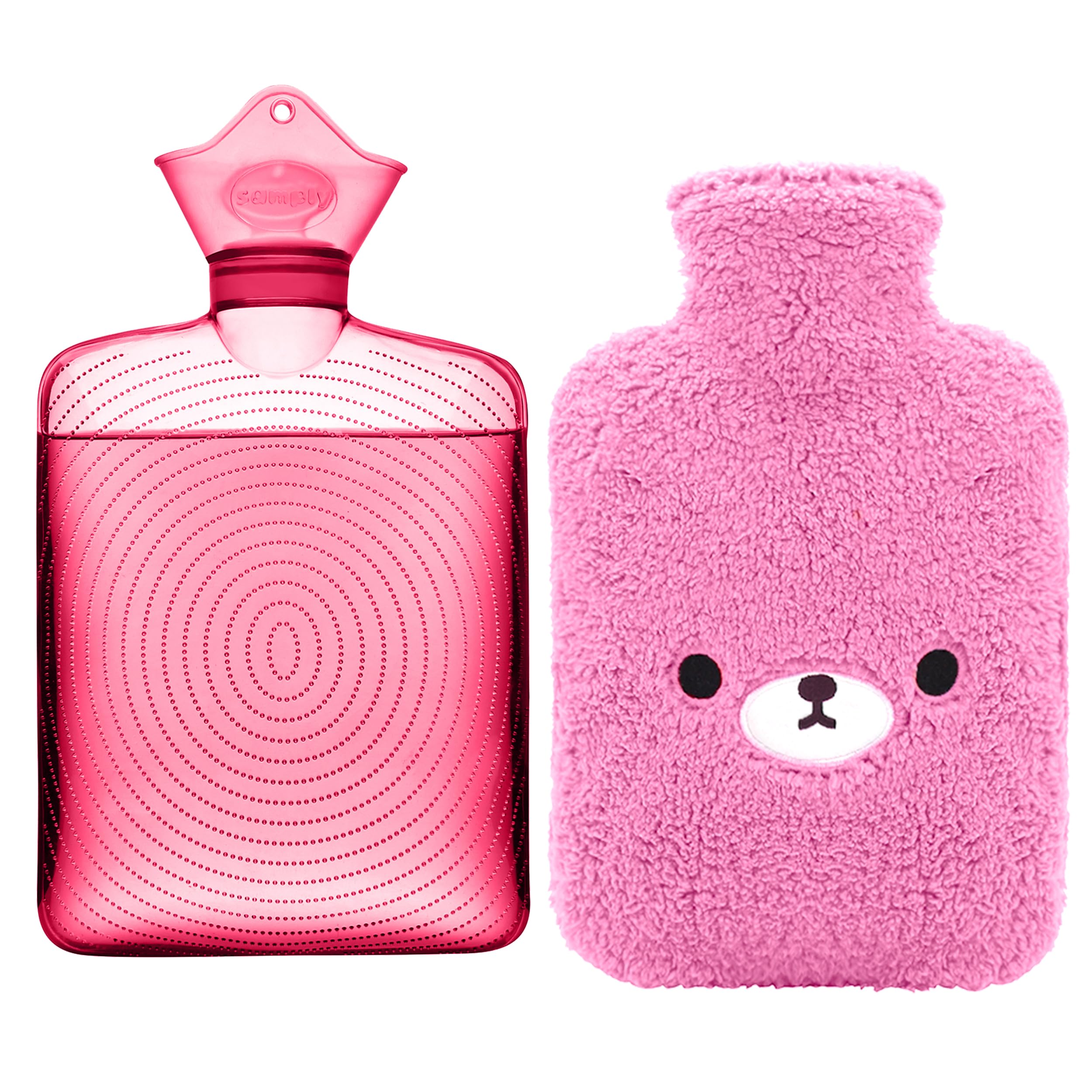 Photo 1 of samply Hot Water Bottle with Cute Fleece Cover, Hot Water Bag for Hot and Cold Compress, Hand Feet Warmer, Neck and Shoulder Pain Relief, Purple Bear