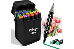 Kebuye Alcohol Markers 24 Colors - Drawing Marker for Adult Coloring Books No Bleeding Dual Tip Art Marker - Art Market Set for School Sketching Coloring Alcohol Based Markers with Base