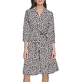 Calvin Klein Women's 3/4 Sleeve Collared Tie Waist Mini Shirtdress